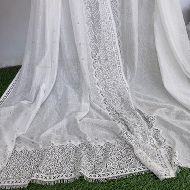 Pearl White Lace Hijab-Silver