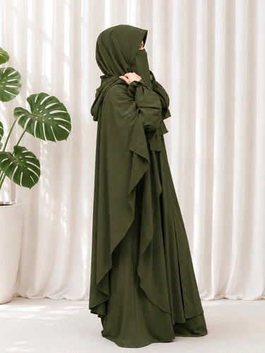 The Amira 4-Piece Hoodie Abaya Set (ARMY GREEN)