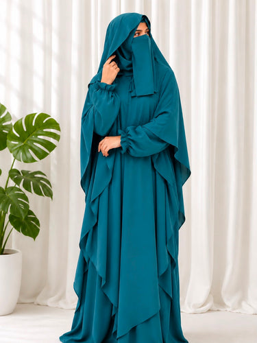 The Amira 4-Piece Hoodie Abaya Set (TEAL)