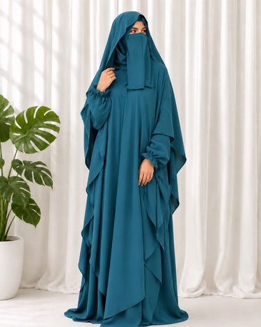 The Amira 4-Piece Hoodie Abaya Set (TEAL)