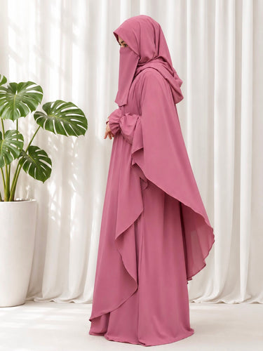 The Amira 4-Piece Hoodie Abaya Set (PINK)