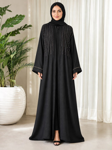 Shadow Line Black Abaya with Scarf
