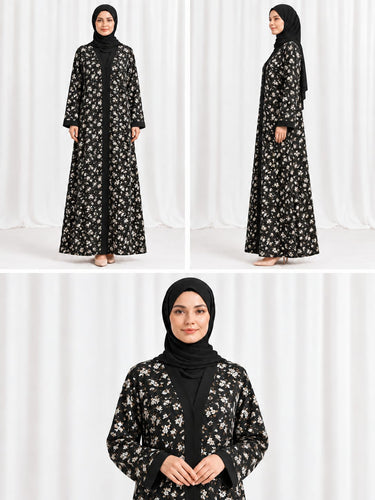 Printed Front Open Straight Abaya (13)