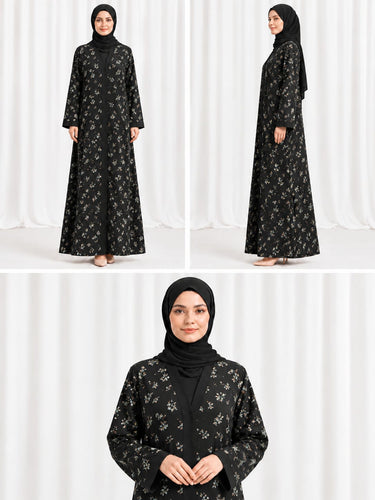Printed Front Open Straight Abaya (12)