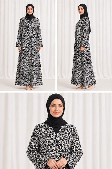 Printed Front Open Straight Abaya (10)