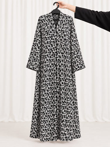 Printed Front Open Straight Abaya (10)