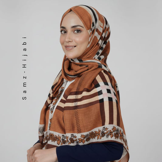 Check_ Grid Morrocon Hijab_Honey  Brown