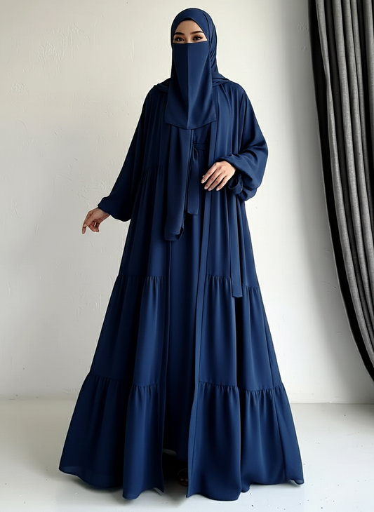 Majestic Tripal Frill Abaya (Navy Blue)