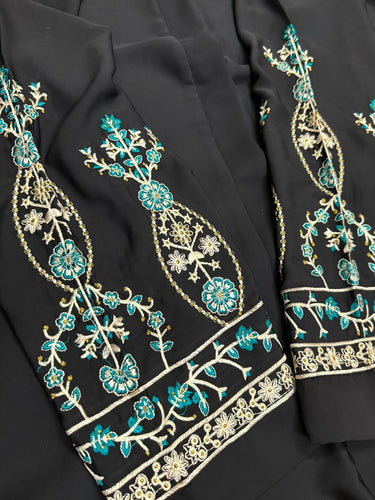 Aminy Embroidered Open Abaya-With Hijab