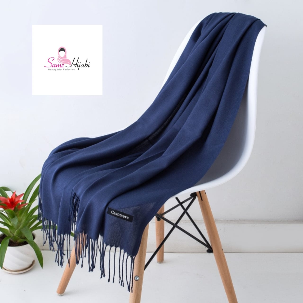 Cashmere wool Cut Shawl - Navy Blue