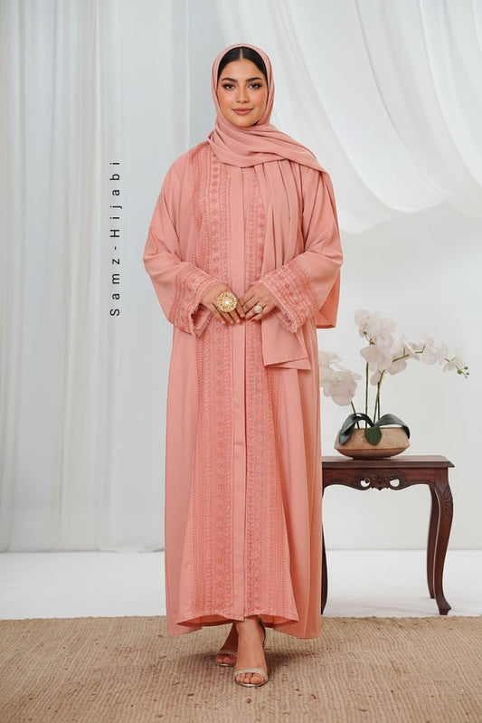 Balochi Style Embroidery Abaya Peach
