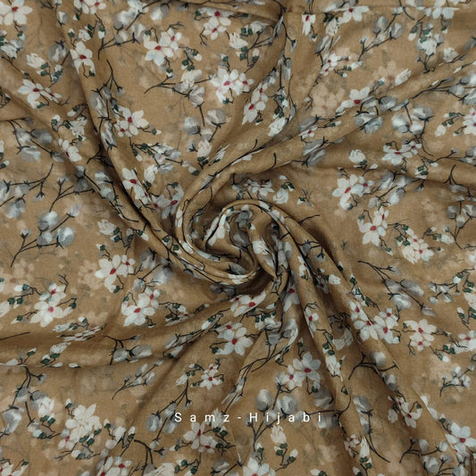 Tiny Flora Printed Lawn Hijab - Peanut
