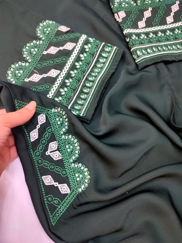 Pocket Patch Embroidered Abaya- With Hijab