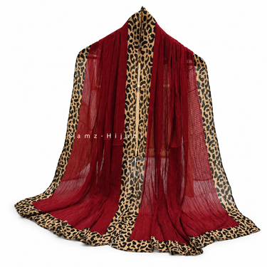 Cheetah -Crinkle  Hijab Cherry Maroon
