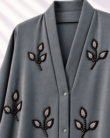 Stone Beads Work Abaya Set_ Dark Grey