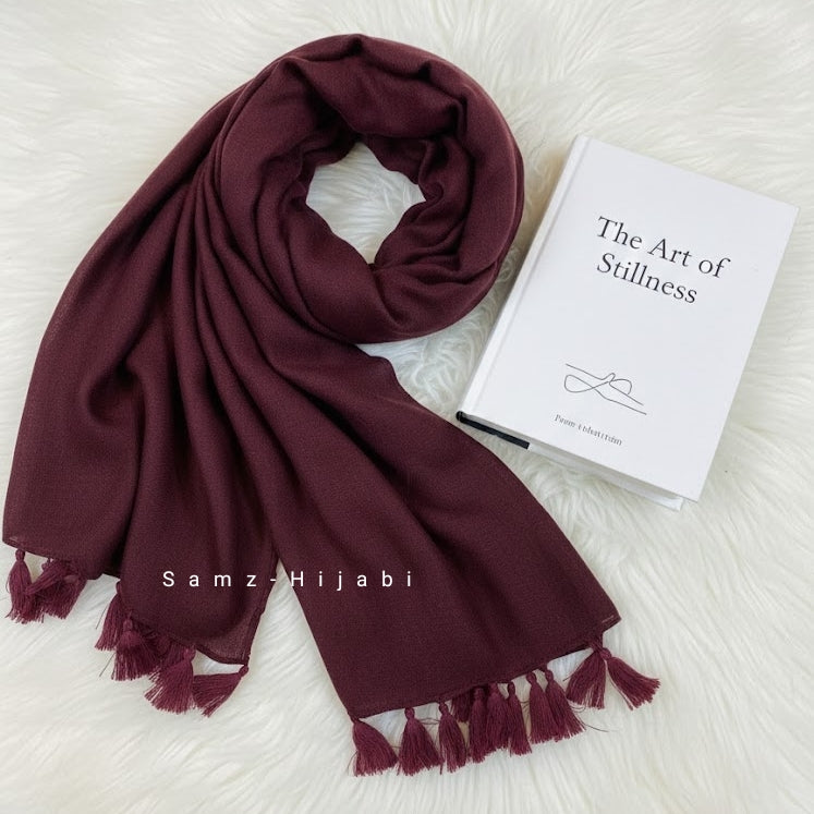 Tassel Lawn Hijab (Maroon)