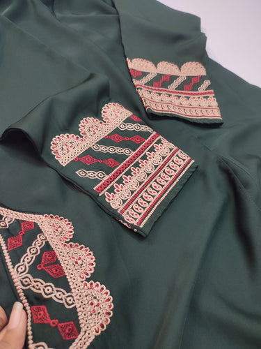 Pocket Patch Embroidered Abaya With Hijab