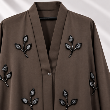 Stone Beads Work Abaya Set-Brown