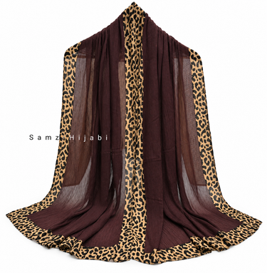 Cheetah - Crinkle Lawn Hijab  Chocolate Brown