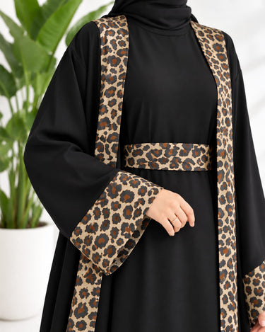 Leopard Panel Two-piece Abaya with Hijab