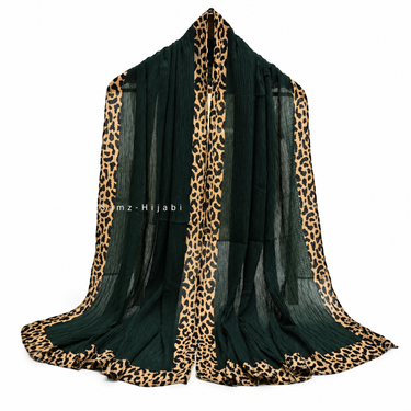 Cheetah - Crinkle Lawn  Hijab Dark Green