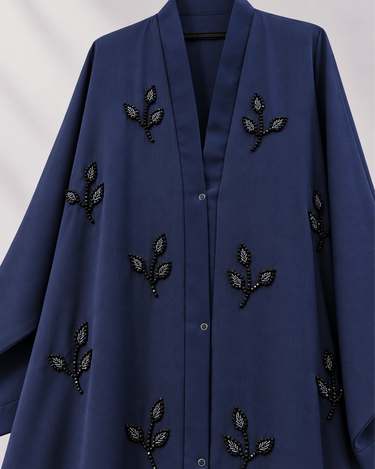 Stone Beads Work Abaya Set_ Navy Blue