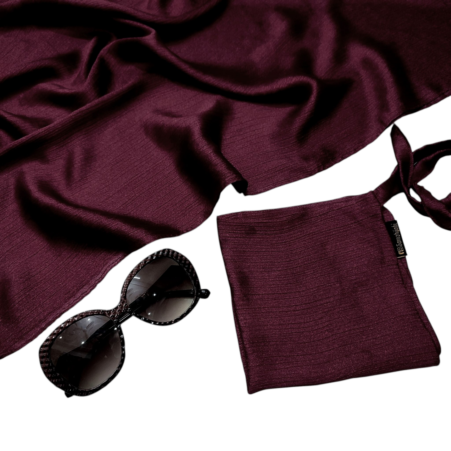 Crinkle Silk Hijab Naqab Set Burgundy