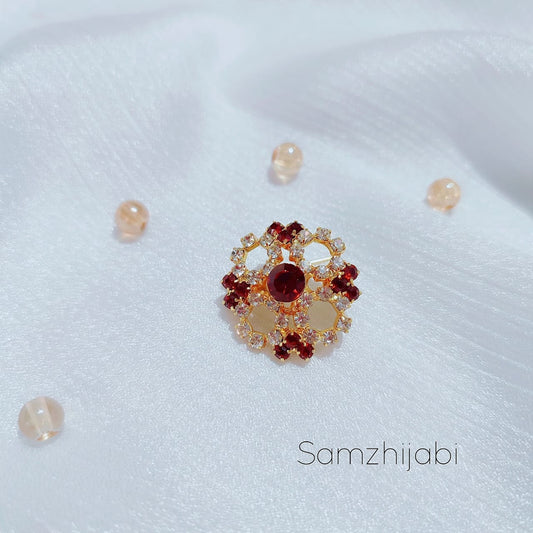 Hijab Brooch Pin - Cherry Brown Crystal Stone