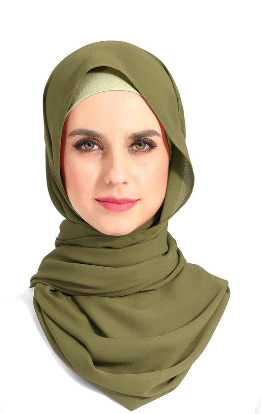 Chiffon Georgette Hijabs - Olive Green