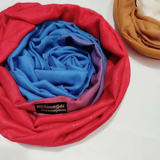 Ombre Glitter Hijab - Red With Blue