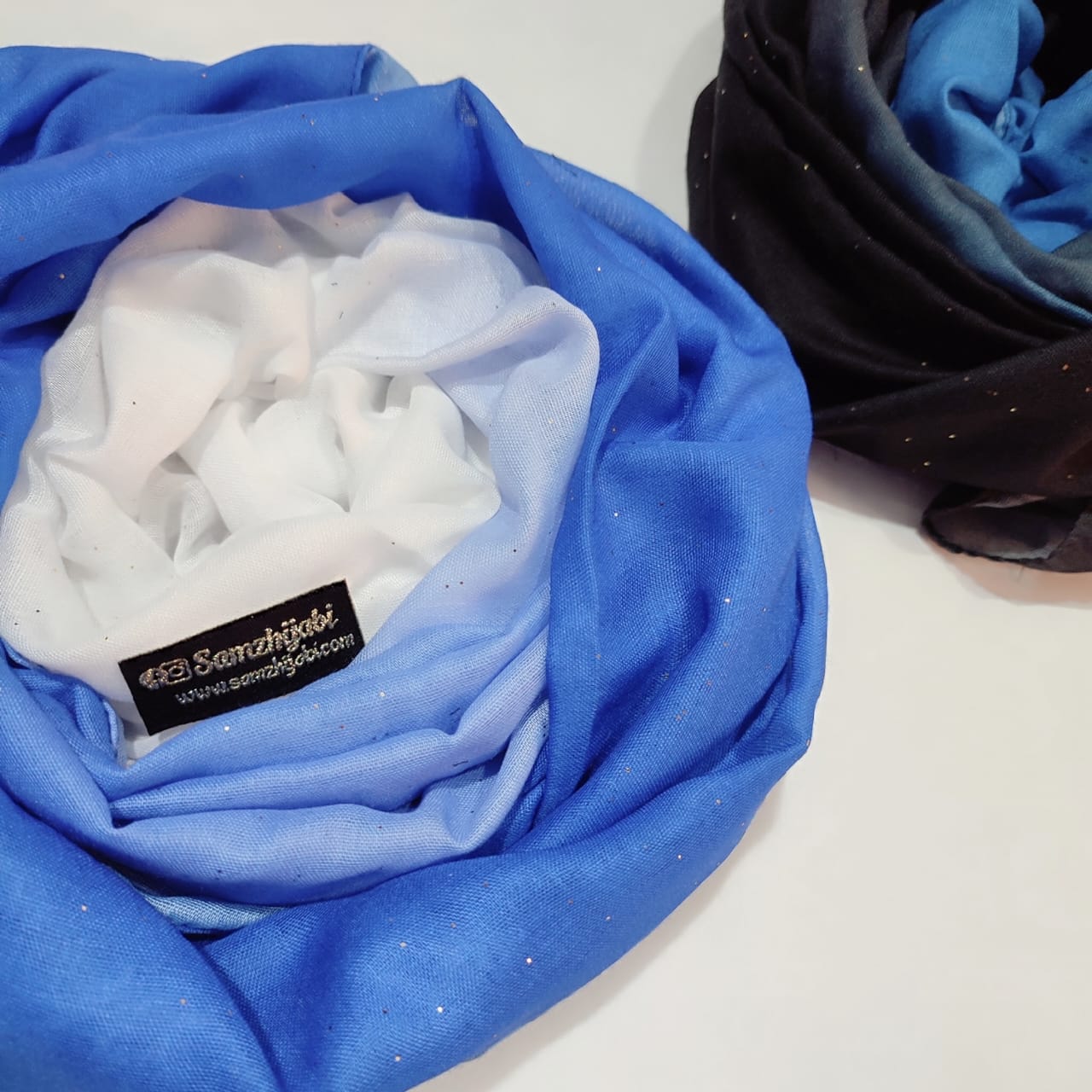 Ombre Glitter Hijab - Ink Blue With White